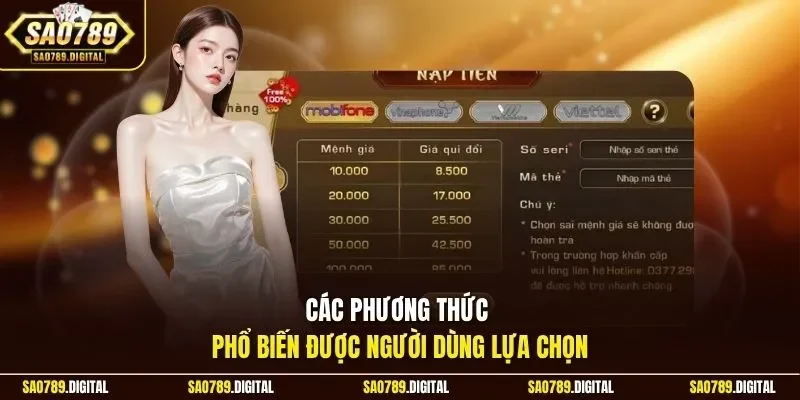 Các phương thức phổ biến được người dùng lựa chọn